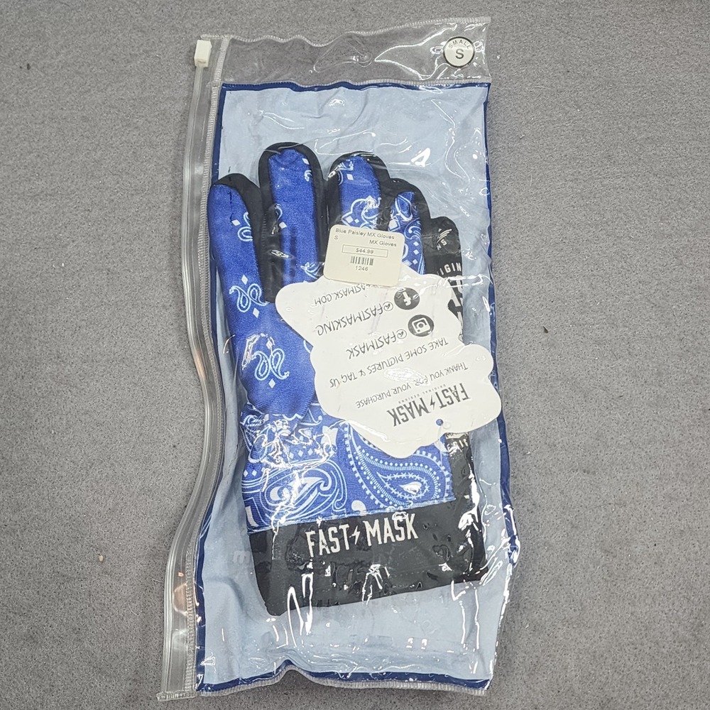 Fast‎ Mask MX Gloves Blue Paisley Bandana Print Motocross BMX Unisex Small S